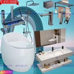 KANAX70A - Combo trọn bộ phòng tắm, bồn cầu trứng, bàn đá chống xước 2 tầng