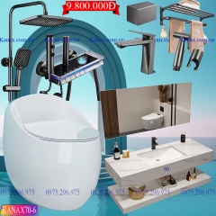 KANAX70A - Combo trọn bộ phòng tắm, bồn cầu trứng, bàn đá chống xước 2 tầng