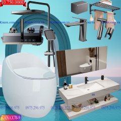 KANAX70B - Combo trọn bộ phòng tắm, bồn cầu trứng, bàn đá chống xước 2 tầng