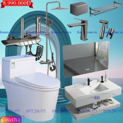 KANAX71A - Combo trọn bộ phòng tắm, bồn cầu trứng, bàn đá liền mép chống xước 2 tầng