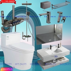 KANAX71B - Combo trọn bộ phòng tắm, bồn cầu trứng, bàn đá liền mép chống xước 2 tầng