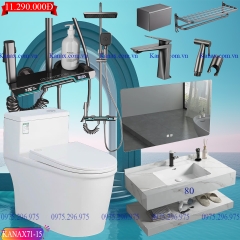 KANAX71B - Combo trọn bộ phòng tắm, bồn cầu trứng, bàn đá liền mép chống xước 2 tầng