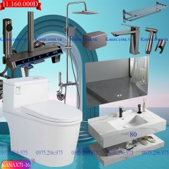 KANAX71B - Combo trọn bộ phòng tắm, bồn cầu trứng, bàn đá liền mép chống xước 2 tầng