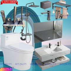KANAX71A - Combo trọn bộ phòng tắm, bồn cầu trứng, bàn đá liền mép chống xước 2 tầng