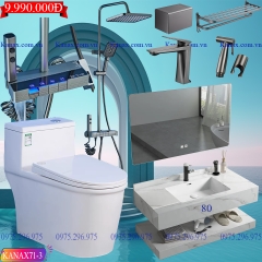 KANAX71A - Combo trọn bộ phòng tắm, bồn cầu trứng, bàn đá liền mép chống xước 2 tầng