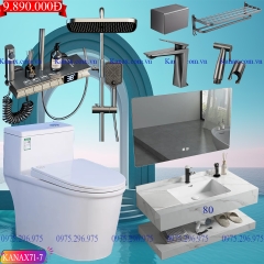 KANAX71A - Combo trọn bộ phòng tắm, bồn cầu trứng, bàn đá liền mép chống xước 2 tầng