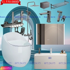 KANAX72 - Combo trọn bộ phòng tắm, bồn cầu trứng, tủ chậu nhựa trắng cao cấp