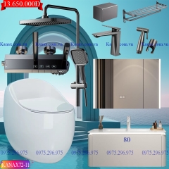 KANAX72 - Combo trọn bộ phòng tắm, bồn cầu trứng, tủ chậu nhựa trắng cao cấp