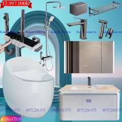 KANAX72 - Combo trọn bộ phòng tắm, bồn cầu trứng, tủ chậu nhựa trắng cao cấp