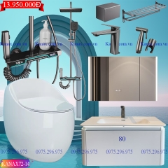 KANAX72 - Combo trọn bộ phòng tắm, bồn cầu trứng, tủ chậu nhựa trắng cao cấp