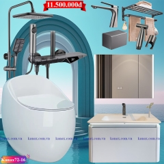 KANAX72 - Combo trọn bộ phòng tắm, bồn cầu trứng, tủ chậu nhựa trắng cao cấp