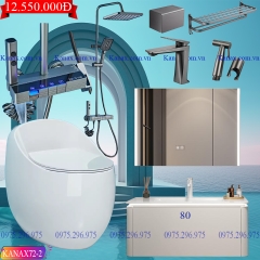 KANAX72 - Combo trọn bộ phòng tắm, bồn cầu trứng, tủ chậu nhựa trắng cao cấp