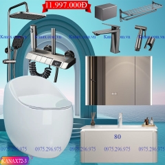 KANAX72 - Combo trọn bộ phòng tắm, bồn cầu trứng, tủ chậu nhựa trắng cao cấp