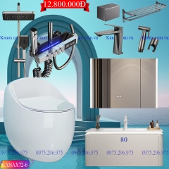 KANAX72 - Combo trọn bộ phòng tắm, bồn cầu trứng, tủ chậu nhựa trắng cao cấp
