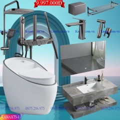 KANAX73A - Combo trọn bộ phòng tắm, bồn cầu trứng mới, bàn đá liền mép 2 tầng