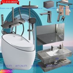 KANAX73B - Combo trọn bộ phòng tắm, bồn cầu trứng mới, bàn đá liền mép 2 tầng