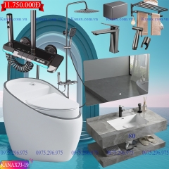 KANAX73B - Combo trọn bộ phòng tắm, bồn cầu trứng mới, bàn đá liền mép 2 tầng
