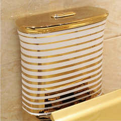 KH103 - Bồn cầu liền khối sứ nung tráng men nano trắng vàng cao cấp