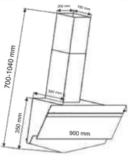 Máy hút khử mùi cao cấp Sevilla SV-90K2. Kích thước 700/900 x 360 x  (700-1040)mm (DxRxC)