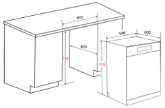 Máy rửa bát âm tủ cao cấp Sevilla SV-R16. Rửa được 14-16 bộ bát đĩa, sấy nóng PTC, khử trùng tia cực tím UV