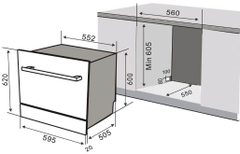 Máy rửa bát âm tủ cao cấp Sevilla SV-R08S. Rửa được 8-10 bộ bát đĩa, sấy nóng PTC, khử trùng tia cực tím UV
