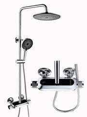 CB21 - Combo trọn bộ phòng tắm, bồn cầu liền khối, tủ chậu nhôm đen, sen cây nhiệt độ..