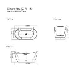 MW8207B-150 - Bồn tắm ngâm cao cấp, chất liệu Acrylic. Kích thước: 1500 x 730 x 700 (mm)