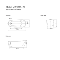 MW8225-170 - Bồn tắm ngâm cao cấp, chất liệu Acrylic. Kích thước: 1700 x 720 x 730(mm)