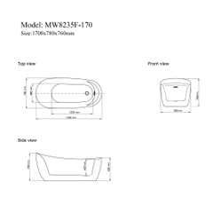 MW8235F-170 - Bồn tắm ngâm cao cấp, chất liệu Acrylic. Kích thước:  1700 x 780 x 760 (mm)