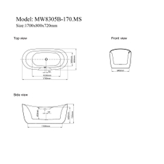MW8305B-170MS - Bồn tắm massager cao cấp, chất liệu Acrylic. Kích thước:  1700 x 800 x 720(mm)