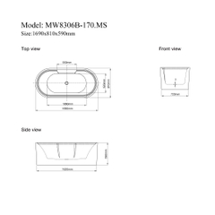 MW8306B-170MS - Bồn tắm massager cao cấp, chất liệu Acrylic. Kích thước:  1690 x 810 x 590 (mm)