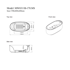 MW8311B-170MS - Bồn tắm massager cao cấp, chất liệu Acrylic. Kích thước: 1700 x 800 x 600(mm)