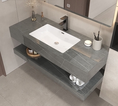 BD1022 - Bàn đá đôi chống xước, bề mặt bóng kết hợp chậu liền mép(Chưa bao gồm vòi và gương)