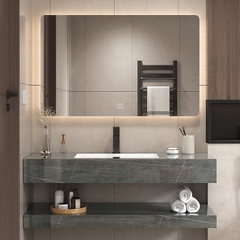 BD1022 - Bàn đá đôi chống xước, bề mặt bóng kết hợp chậu liền mép(Chưa bao gồm vòi và gương)