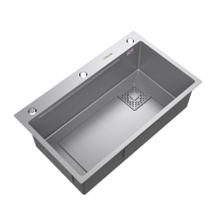 Chậu bếp 1 hố chống bám dính cao cấp CH01. Kèm thớt gỗ và rổ inox, phụ kiện thoát nước cao cấp