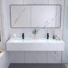 BÀN ĐÁ ĐƠN NHÂN TẠO TRONG NƯỚC 1 TẦNG KẾT HỢP 2 CHẬU ÂM VÀ GƯƠNG VIỀN THÉP ĐEN CHỮ NHẬT BD40