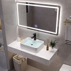 BÀN ĐÁ ĐƠN NHÂN TẠO TRONG NƯỚC 1 TẦNG KẾT HỢP CHẬU NỔI VÀ GƯƠNG LED BD14