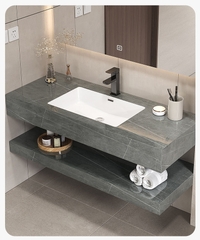 BD1022 - Bàn đá đôi chống xước, bề mặt bóng kết hợp chậu liền mép(Chưa bao gồm vòi và gương)