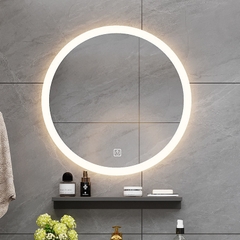 NT18 - Bàn đá 2 tâng, đá nhân tạo trong nước kết hợ chậu sứ âm, vòi nóng lạnh và gương led tròn.