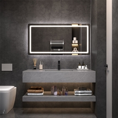 BDNK.209 - Bàn đá 2 tầng chậu liền khối chống xước, bề mặt nhám kết hợp vòi nóng lạnh, gương led cảm ứng.