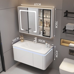 TC194 - Tủ chậu nhựa, tủ gương thông minh kết hợp chậu sứ liền khối