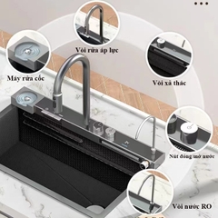 CH09 - Chậu bếp 1 hố, vòi 1 khối xả thác, mặt kính cường lực, có màn hình led hiển thị.