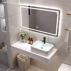 BÀN ĐÁ ĐƠN NHÂN TẠO TRONG NƯỚC 1 TẦNG KẾT HỢP CHẬU NỔI LỆCH VÀ GƯƠNG LED BD12