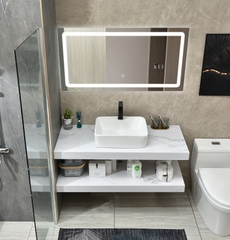 NT11N-80 - Bàn đá 2 tầng chống xước, bề mặt nhám kết hợp chậu sứ nổi