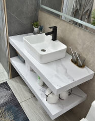 NT11N-80 - Bàn đá 2 tầng chống xước, bề mặt nhám kết hợp chậu sứ nổi