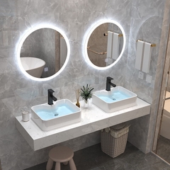 BÀN ĐÁ ĐƠN NHÂN TẠO TRONG NƯỚC 1 TẦNG KẾT HỢP 2 CHẬU NỔI VÀ 2 GƯƠNG LED TRÒN BD31