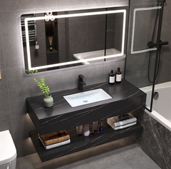 NT12 - Bàn đá đôi chống xước, bề mặt nhám kết hợp chậu sứ âm(Chưa bao gồm gương và vòi)