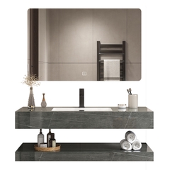 BD1022 - Bàn đá đôi chống xước, bề mặt bóng kết hợp chậu liền mép(Chưa bao gồm vòi và gương)