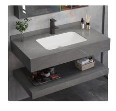 NT14 - Bàn đá đôi chống xước, bề mặt nhám kết hợp chậu sứ âm(Chưa bao gồm vòi và gương)