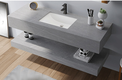 NT57 - Bàn đá chống xước 2 tầng, bề mặt nhám kết hợp chậu sứ âm, vòi nóng lạnh và tủ gương led.